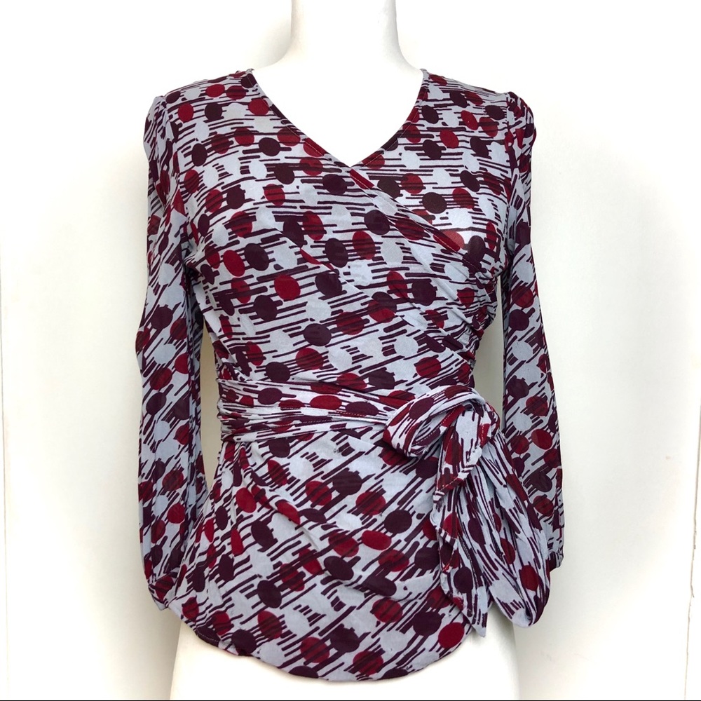 See by Chloe Surplice Wrap Top Blouse Red Blue